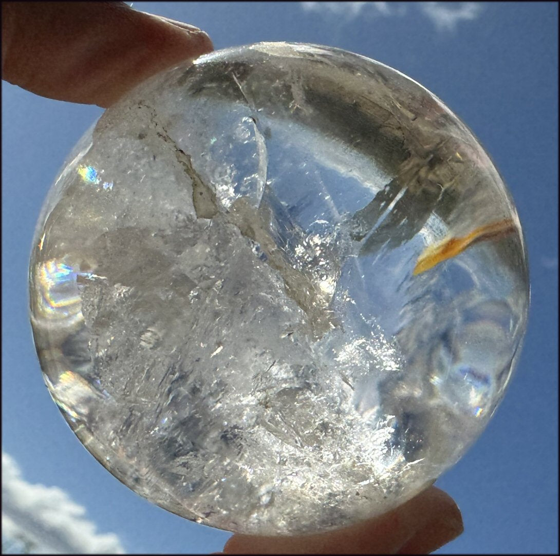 Brazilian Lemurian Quartz Crystal BALL with Hematite, Rainbows - with Synergy 20+ years