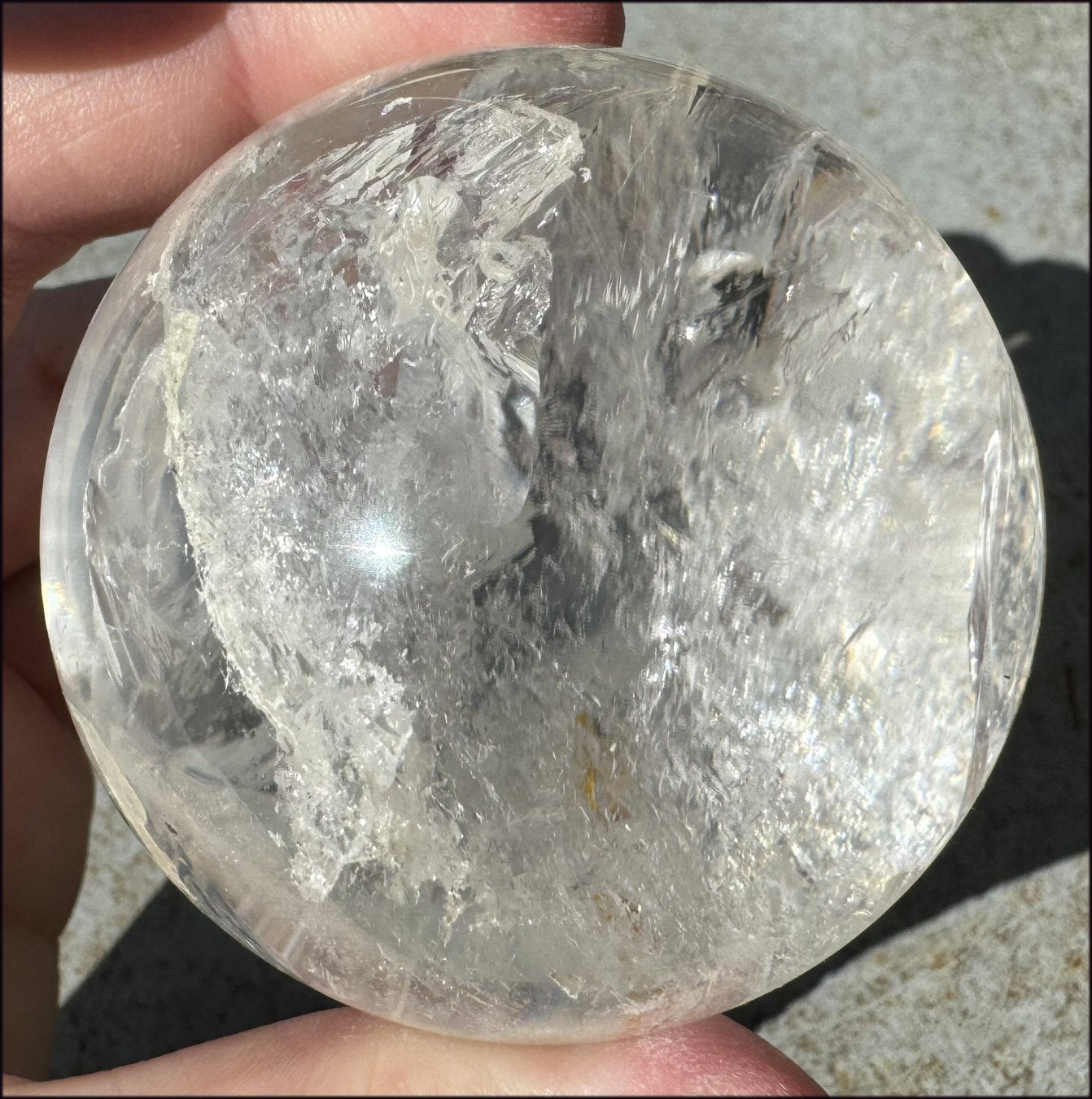 Brazilian Lemurian Quartz Crystal BALL with Hematite, Rainbows - with Synergy 20+ years