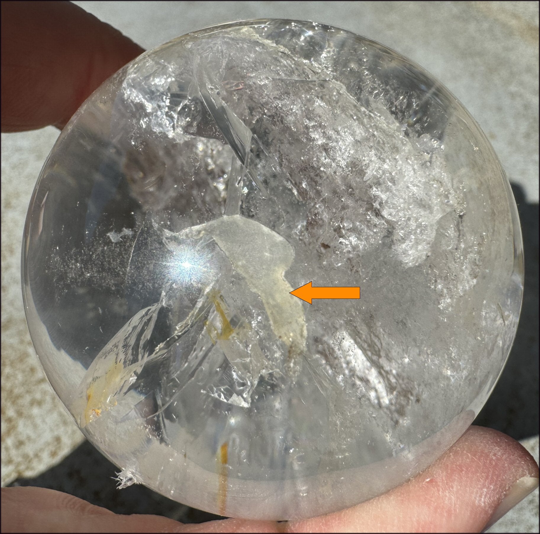 Brazilian Lemurian Quartz Crystal BALL with Hematite, Rainbows - with Synergy 20+ years