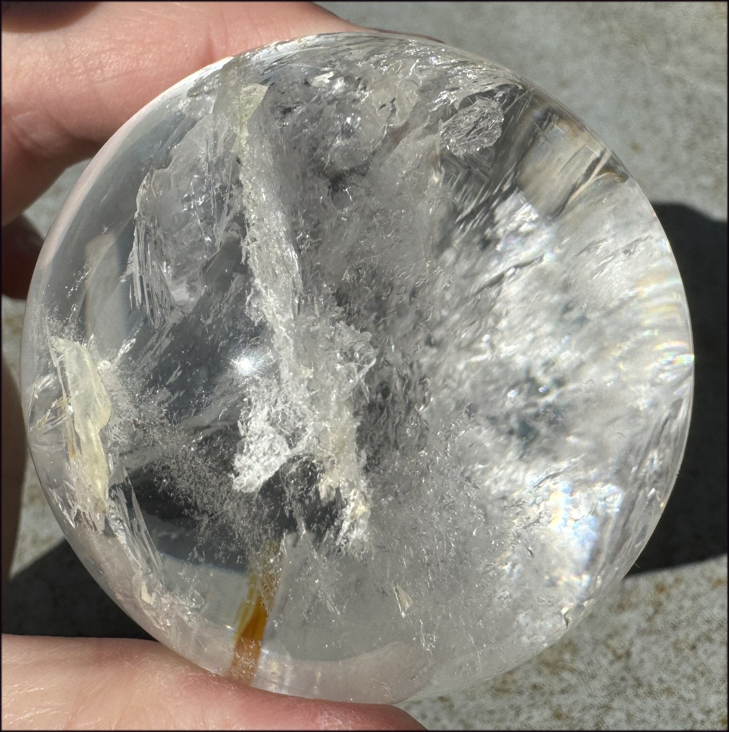 Brazilian Lemurian Quartz Crystal BALL with Hematite, Rainbows - with Synergy 20+ years