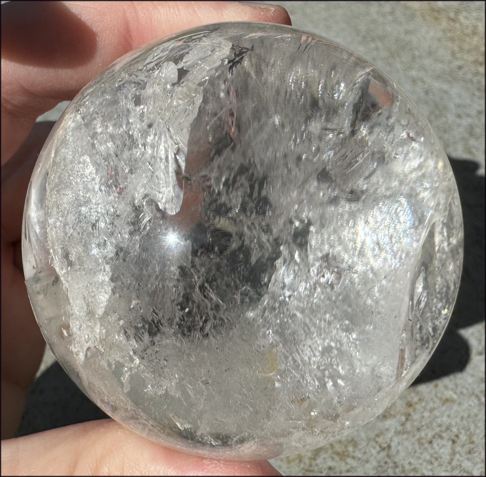 Brazilian Lemurian Quartz Crystal BALL with Hematite, Rainbows - with Synergy 20+ years