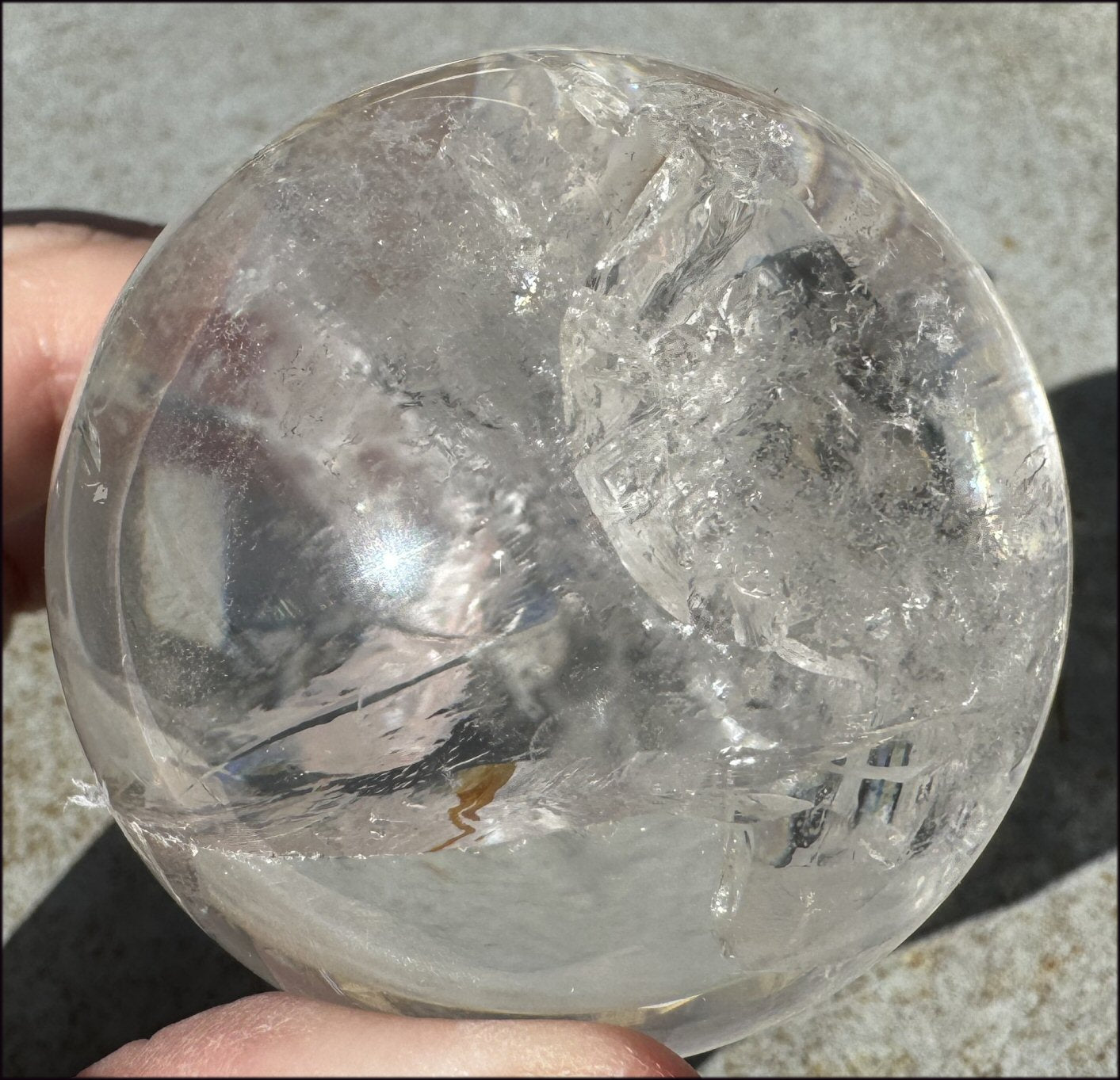 Brazilian Lemurian Quartz Crystal BALL with Hematite, Rainbows - with Synergy 20+ years