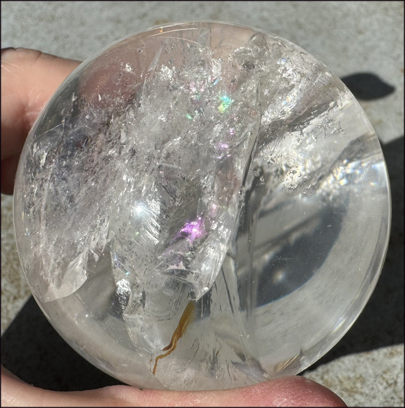 Brazilian Lemurian Quartz Crystal BALL with Hematite, Rainbows - with Synergy 20+ years