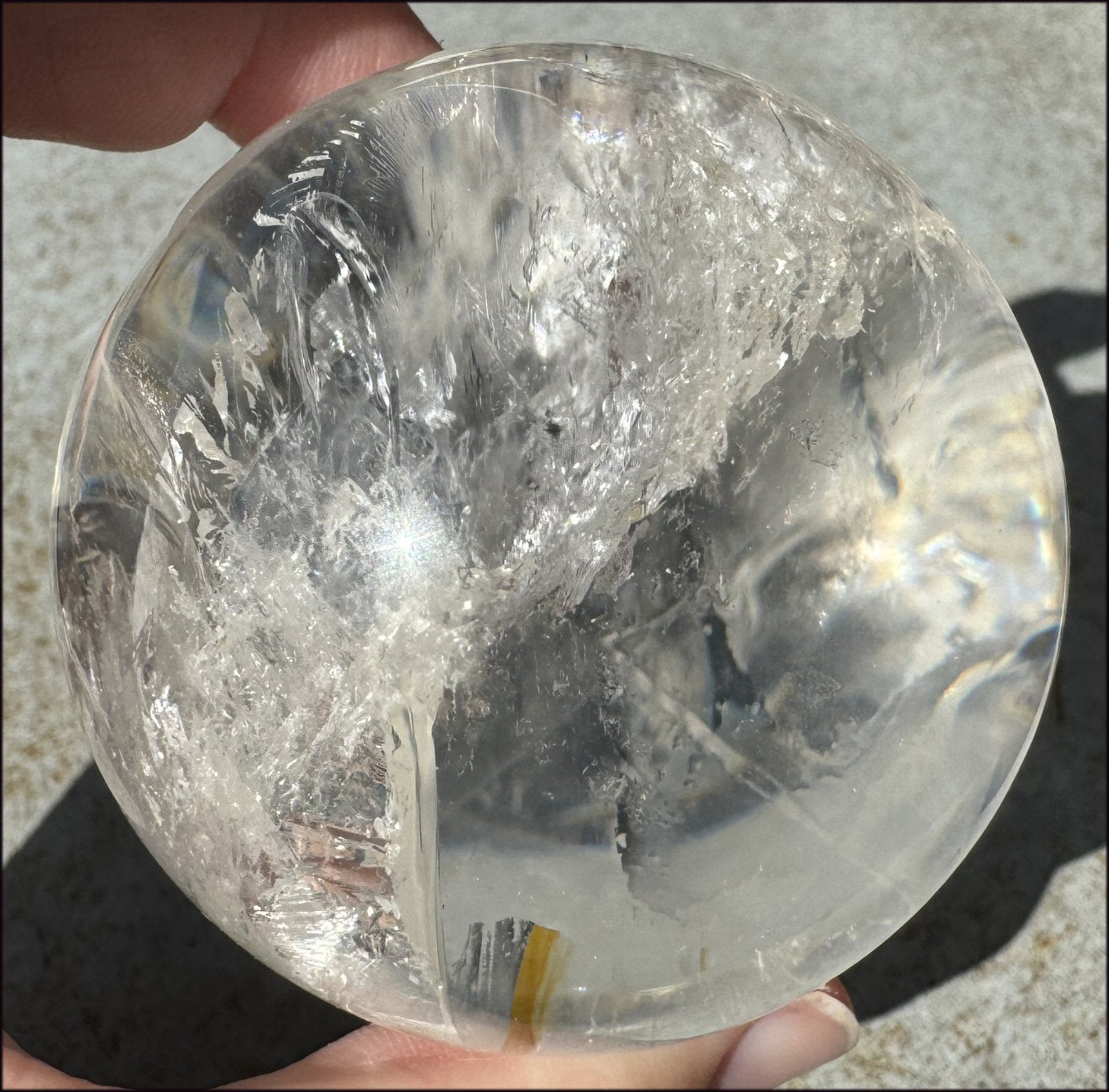 Brazilian Lemurian Quartz Crystal BALL with Hematite, Rainbows - with Synergy 20+ years