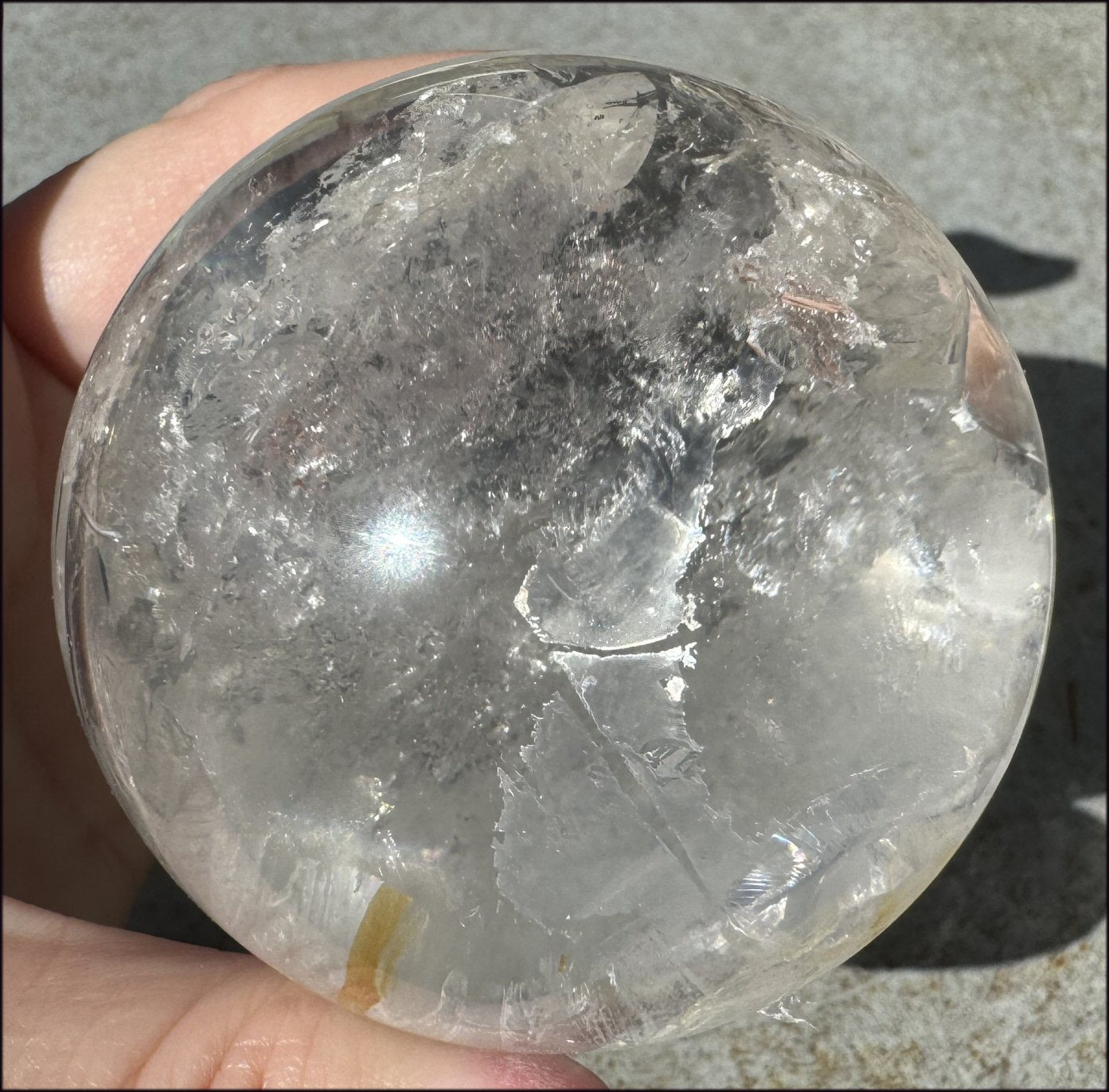 Brazilian Lemurian Quartz Crystal BALL with Hematite, Rainbows - with Synergy 20+ years