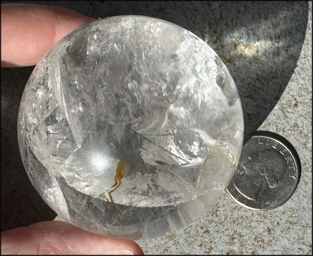 Brazilian Lemurian Quartz Crystal BALL with Hematite, Rainbows - with Synergy 20+ years