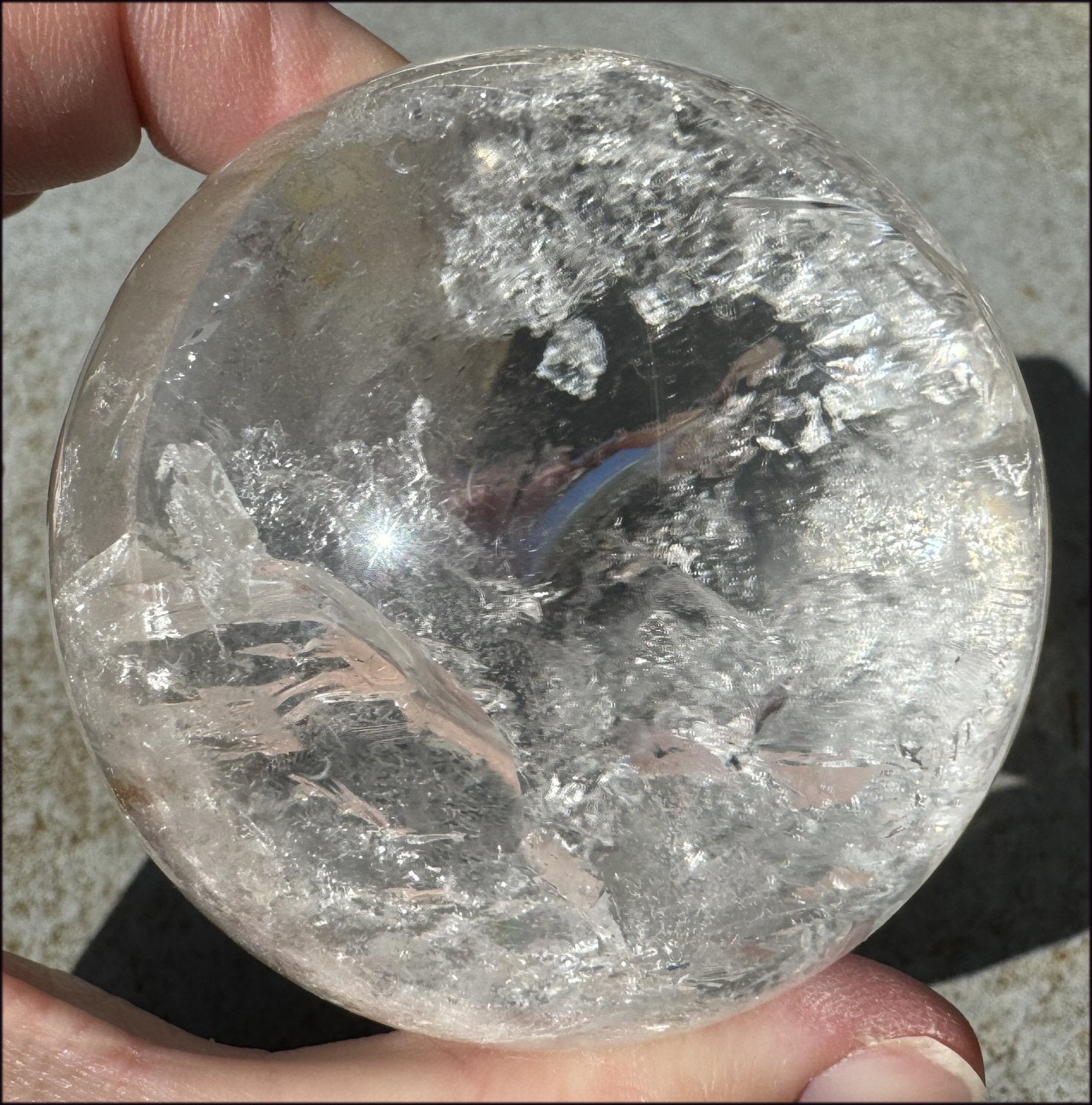 Brazilian Lemurian Quartz Crystal BALL with Hematite, Rainbows - with Synergy 20+ years