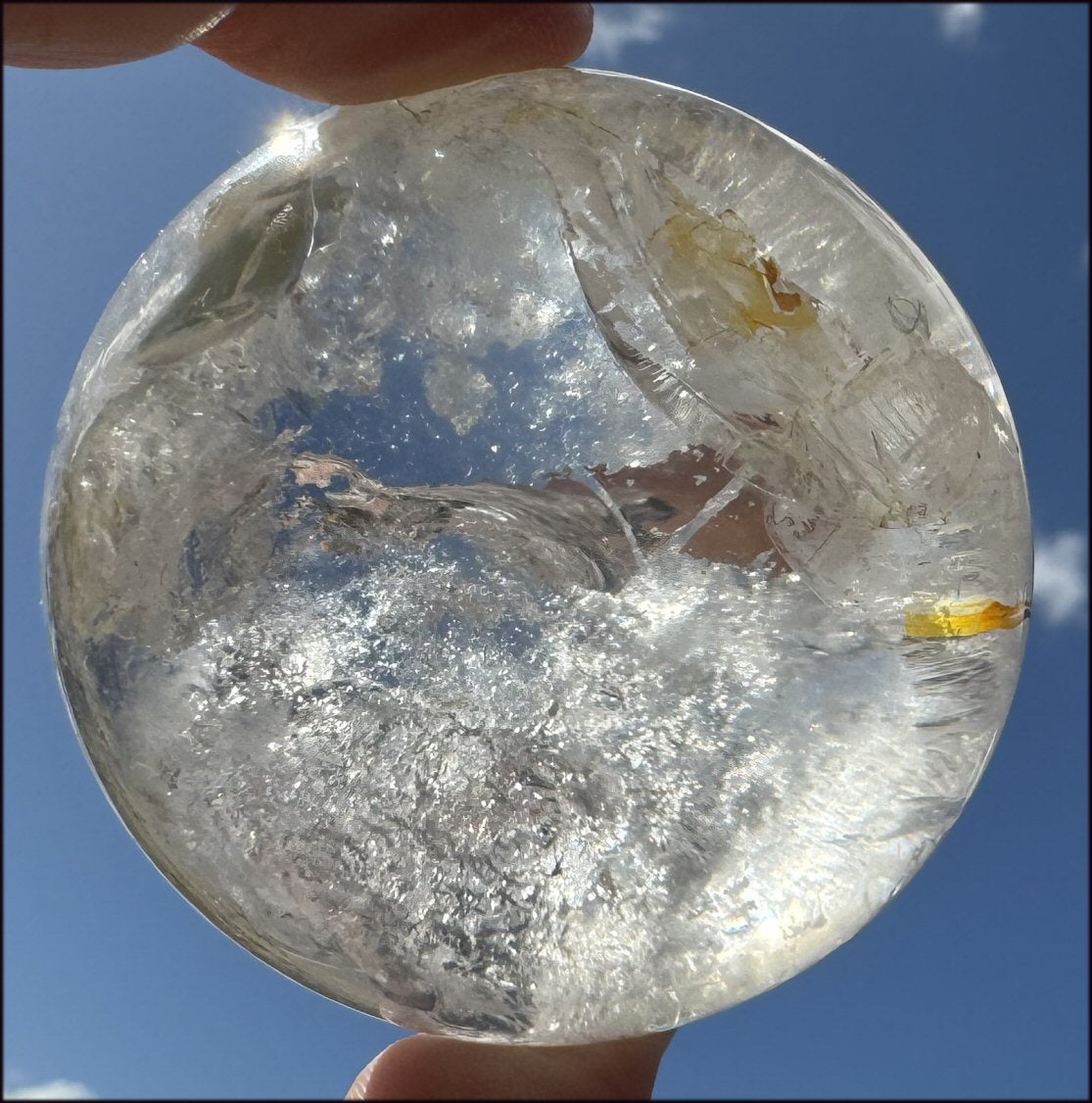 Brazilian Lemurian Quartz Crystal BALL with Hematite, Rainbows - with Synergy 20+ years