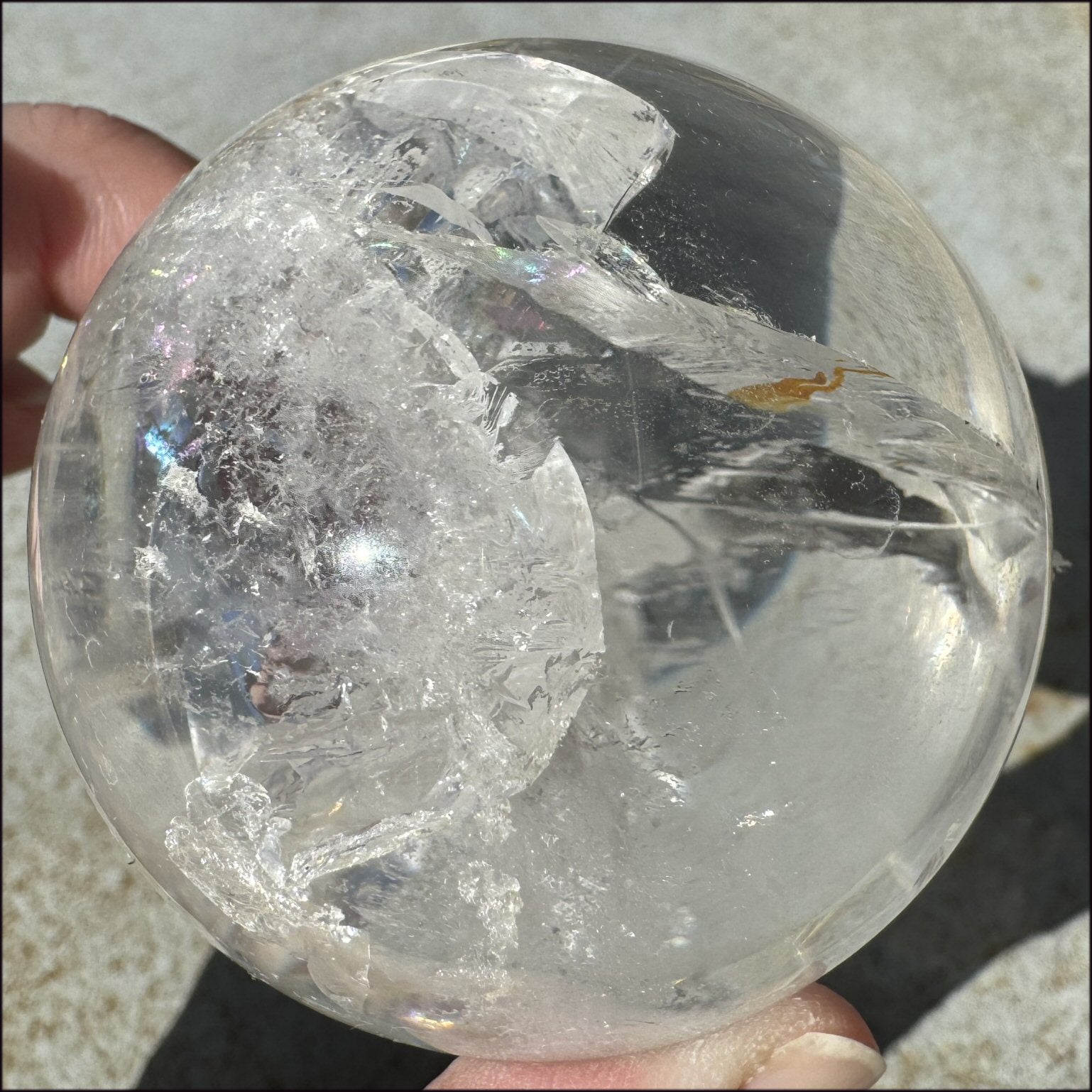 Brazilian Lemurian Quartz Crystal BALL with Hematite, Rainbows - with Synergy 20+ years