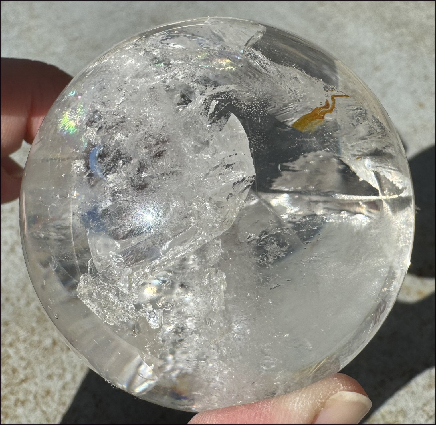 Brazilian Lemurian Quartz Crystal BALL with Hematite, Rainbows - with Synergy 20+ years