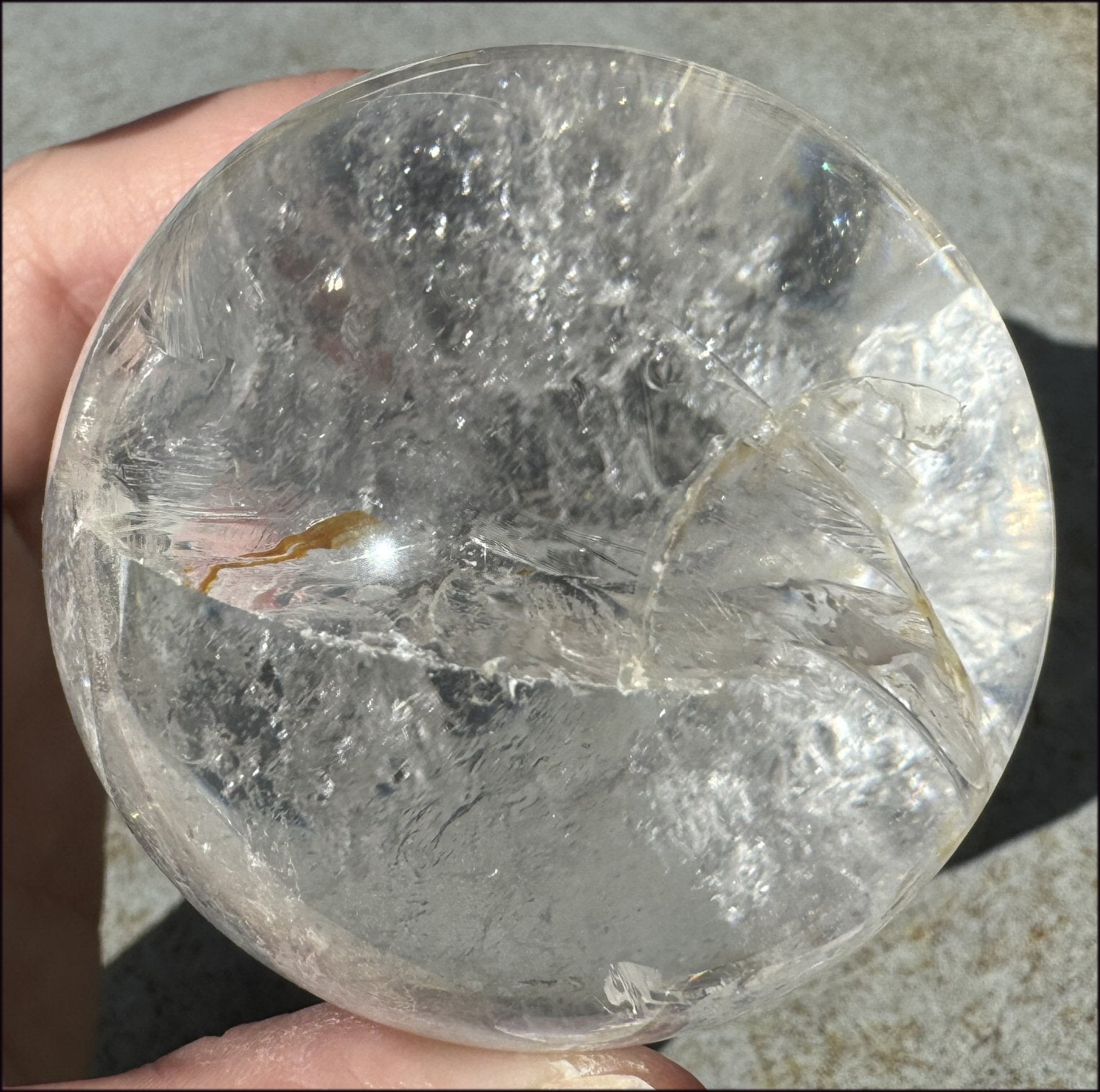 Brazilian Lemurian Quartz Crystal BALL with Hematite, Rainbows - with Synergy 20+ years