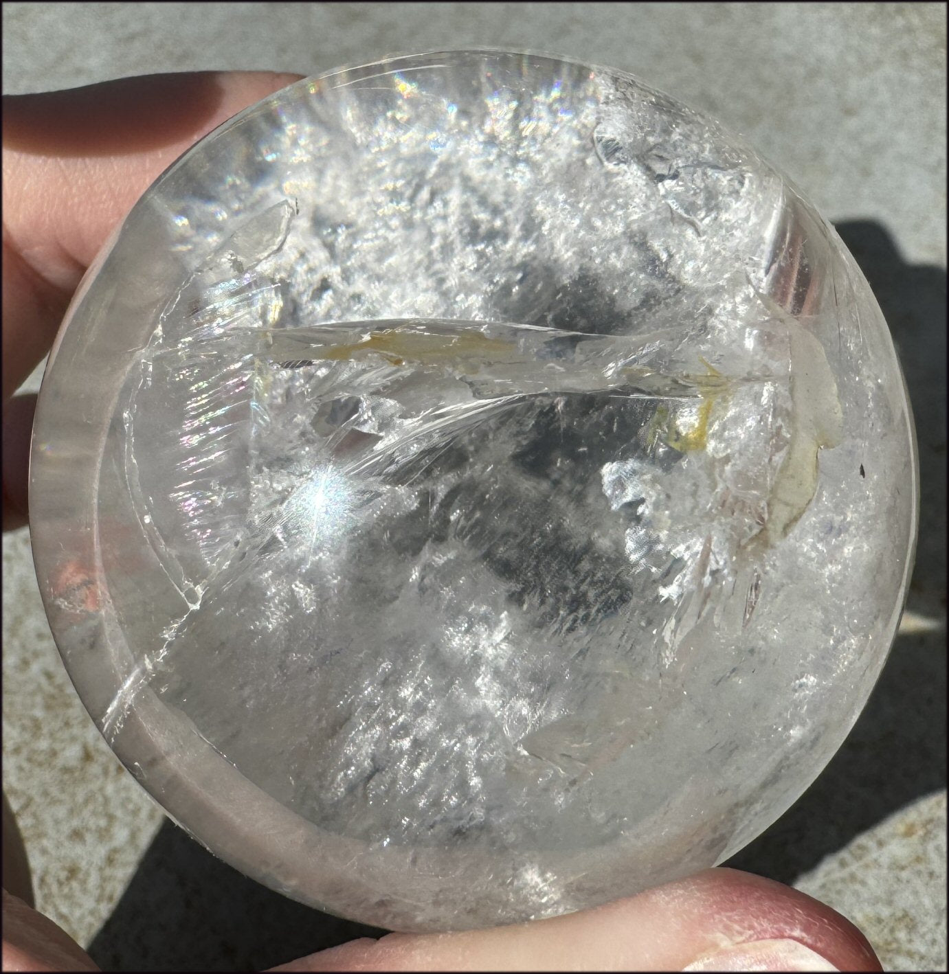 Brazilian Lemurian Quartz Crystal BALL with Hematite, Rainbows - with Synergy 20+ years