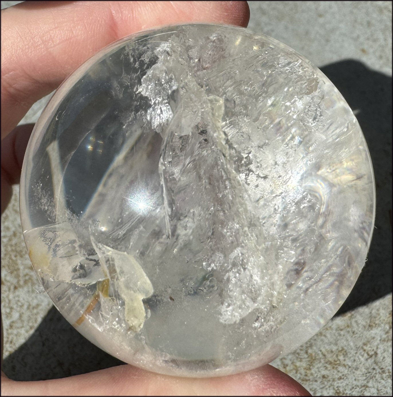 Brazilian Lemurian Quartz Crystal BALL with Hematite, Rainbows - with Synergy 20+ years