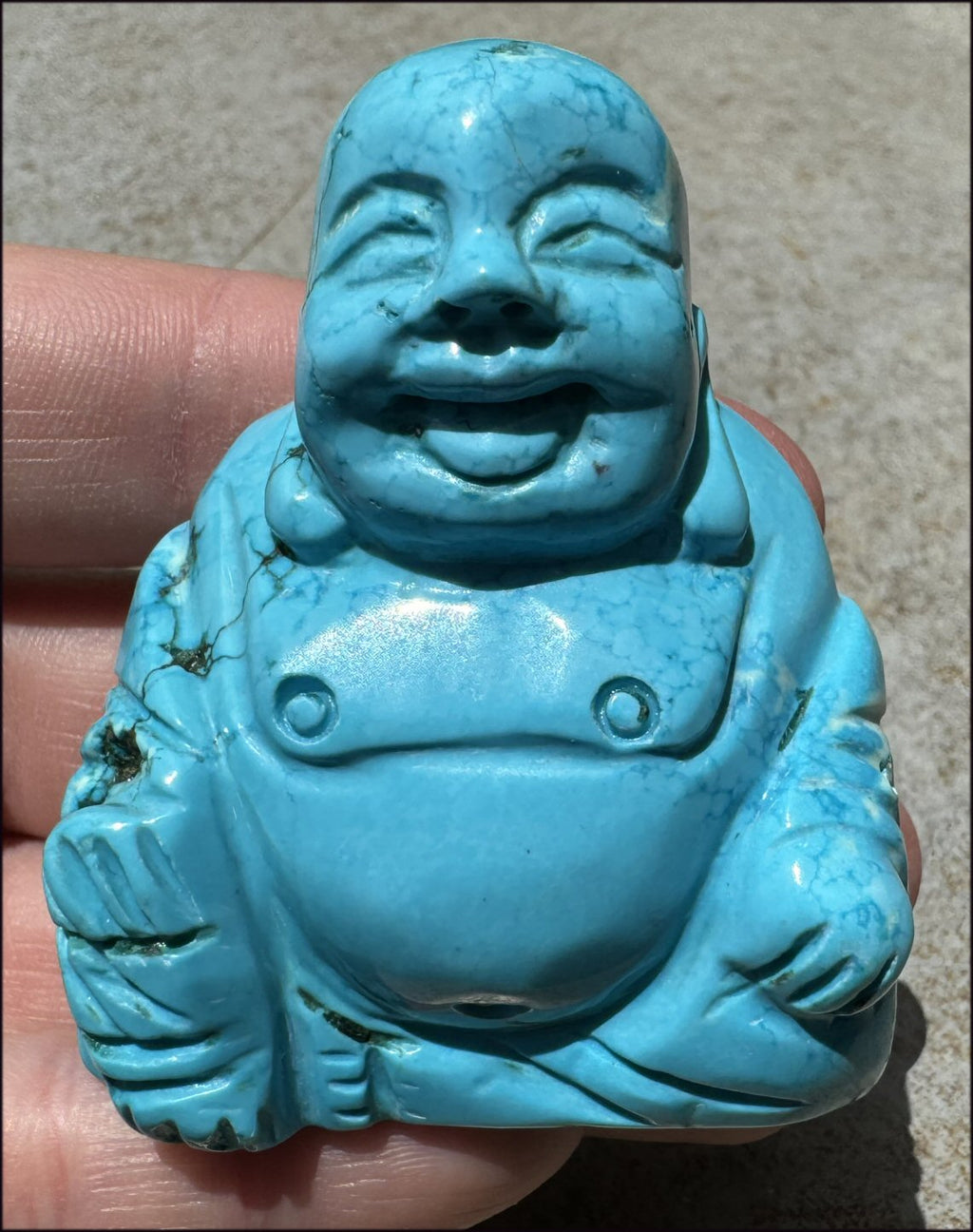 Sky Blue Turquoise HOWLITE Laughing Buddha - Calm Communication, Inner Peace