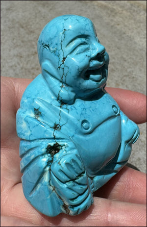 Sky Blue Turquoise HOWLITE Laughing Buddha - Calm Communication, Inner Peace