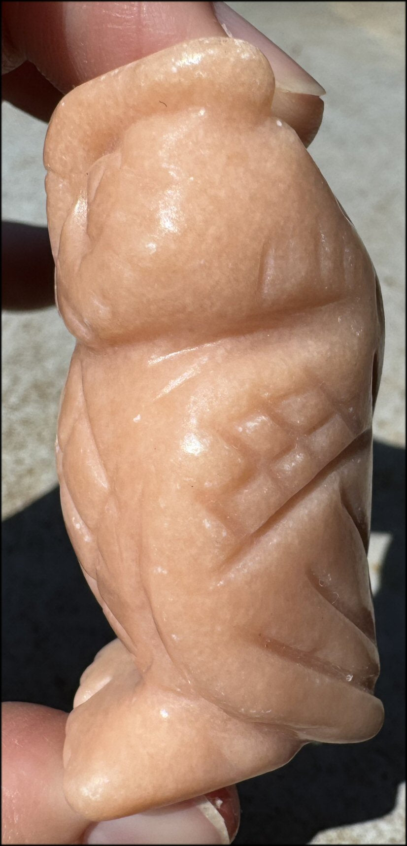 Pink Orange Calcite OWL Totem - Wisdom, Intuition - with Synergy 4+ years