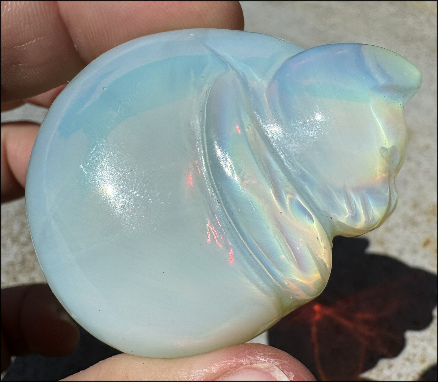 ~Super Cute~ Carved Opalite Sleeping Kitty Cat - with Synergy 8+ yrs