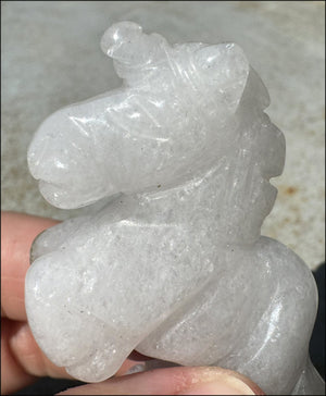 Carved Snowy Quartz UNICORN Totem - Remember the magic!