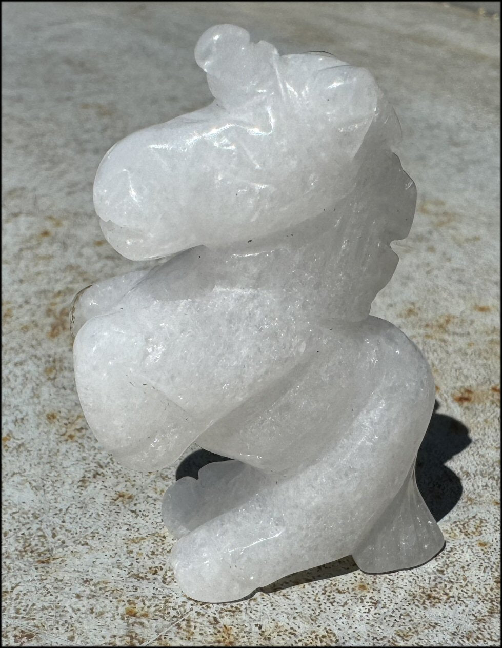 Carved Snowy Quartz UNICORN Totem - Remember the magic!