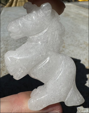 Carved Snowy Quartz UNICORN Totem - Remember the magic!