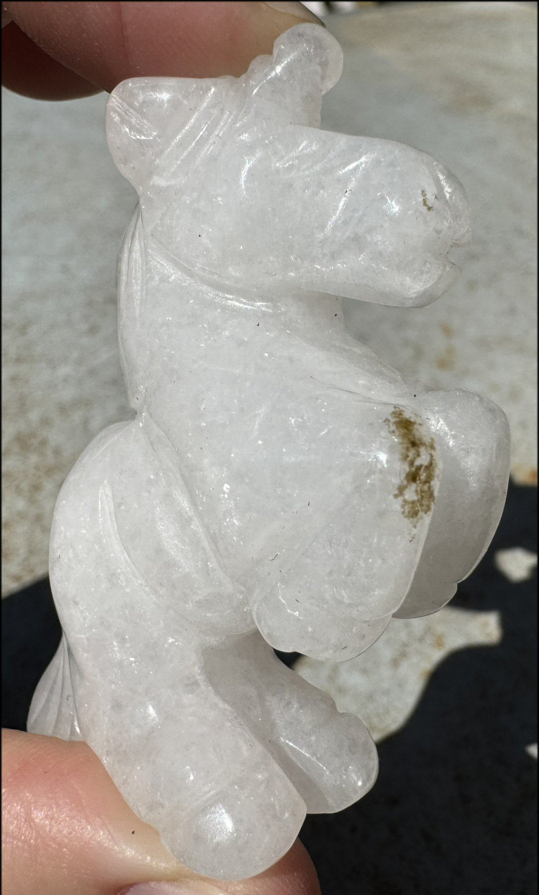 Carved Snowy Quartz UNICORN Totem - Remember the magic!