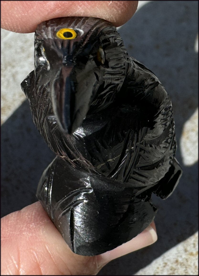 Small Onyx THREE EYED RAVEN Carving with Yellow Eyes