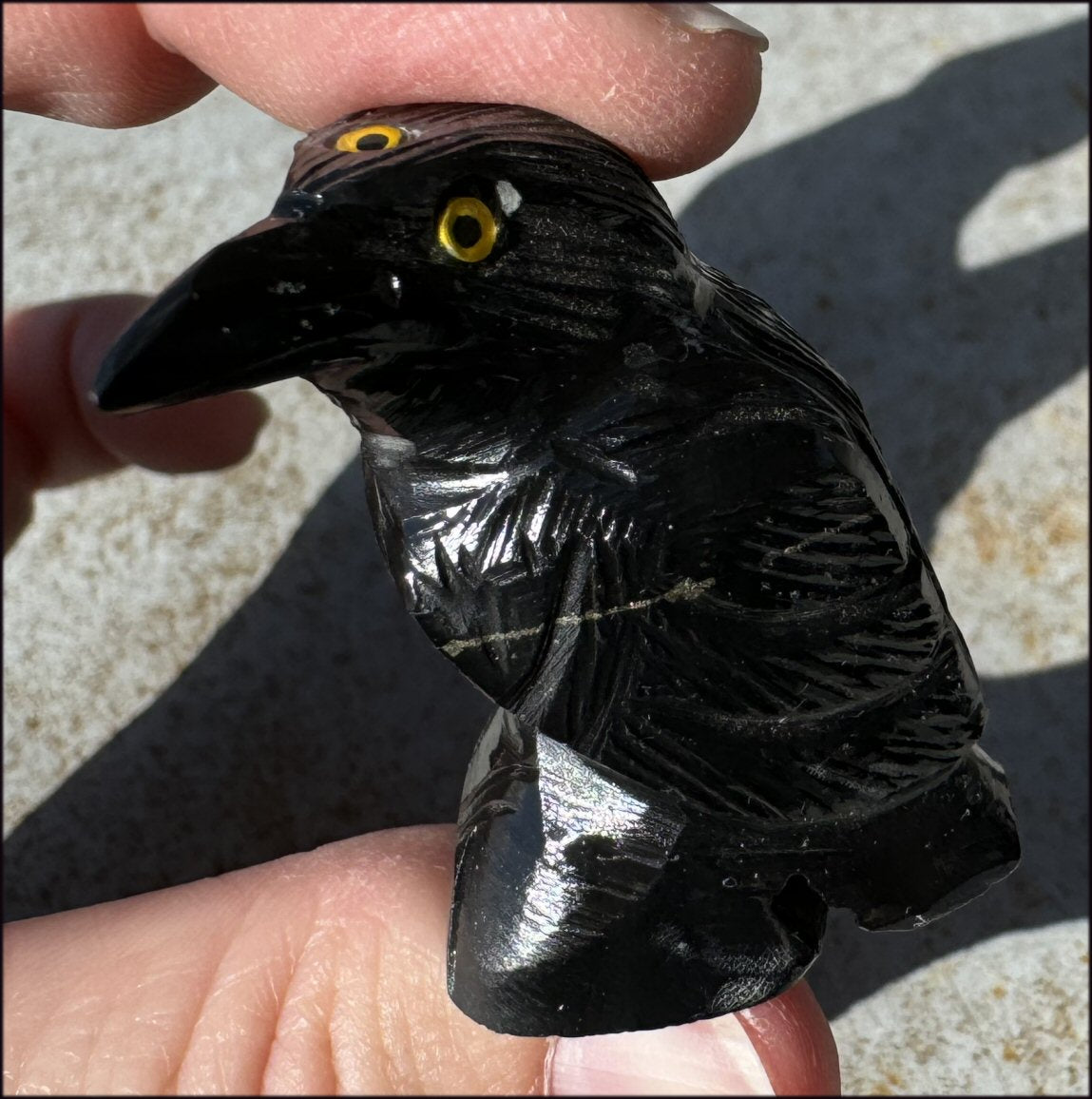 Small Onyx THREE EYED RAVEN Carving with Yellow Eyes