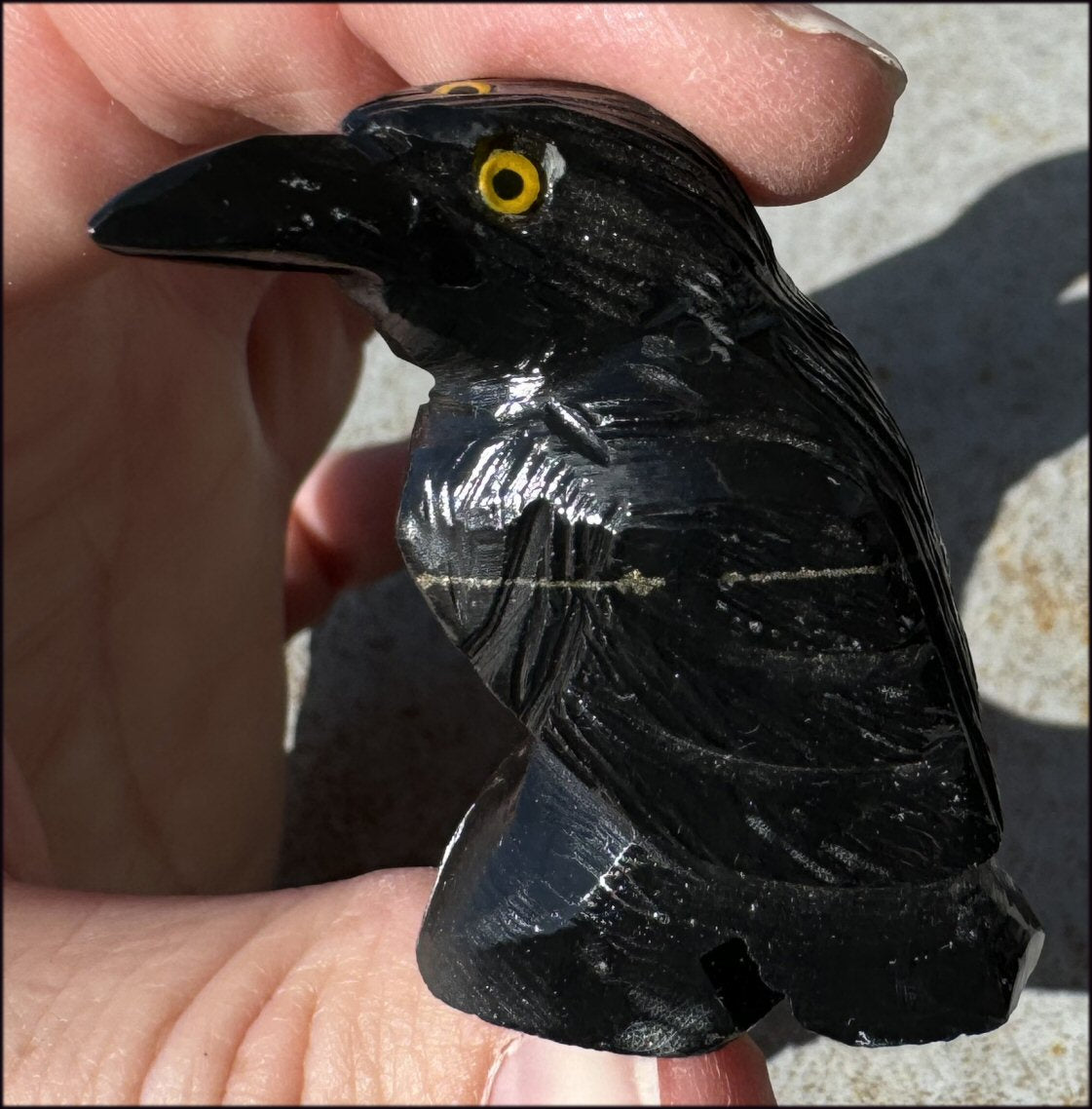 Small Onyx THREE EYED RAVEN Carving with Yellow Eyes