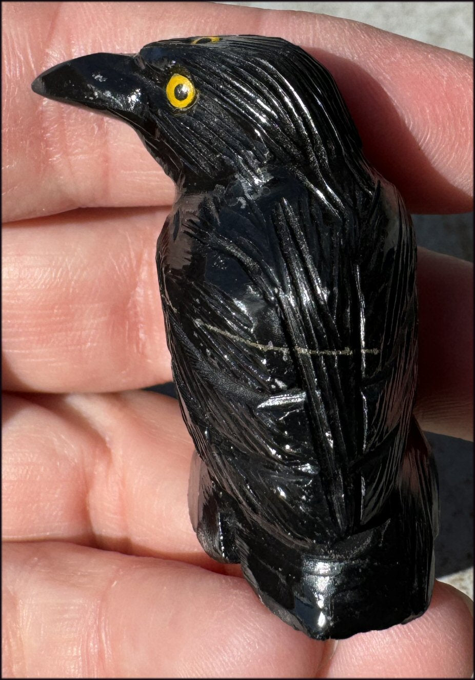 Small Onyx THREE EYED RAVEN Carving with Yellow Eyes