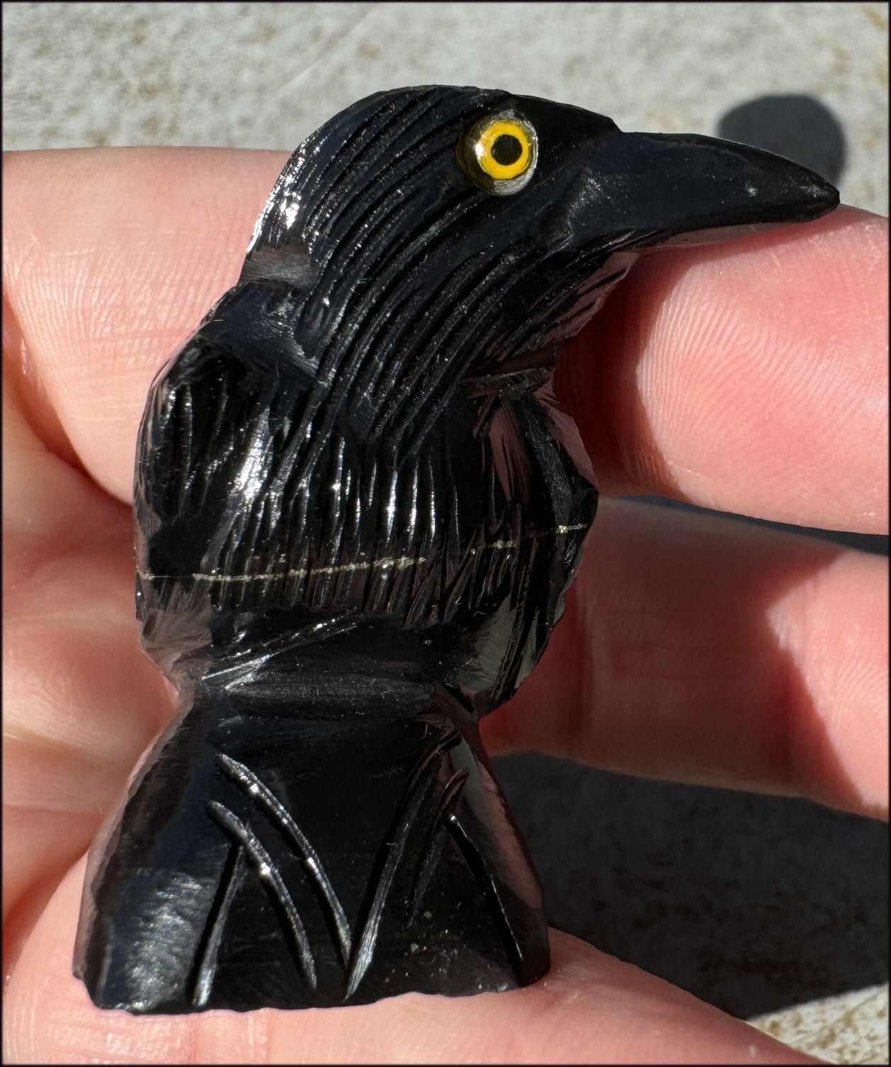 Small Onyx THREE EYED RAVEN Carving with Yellow Eyes