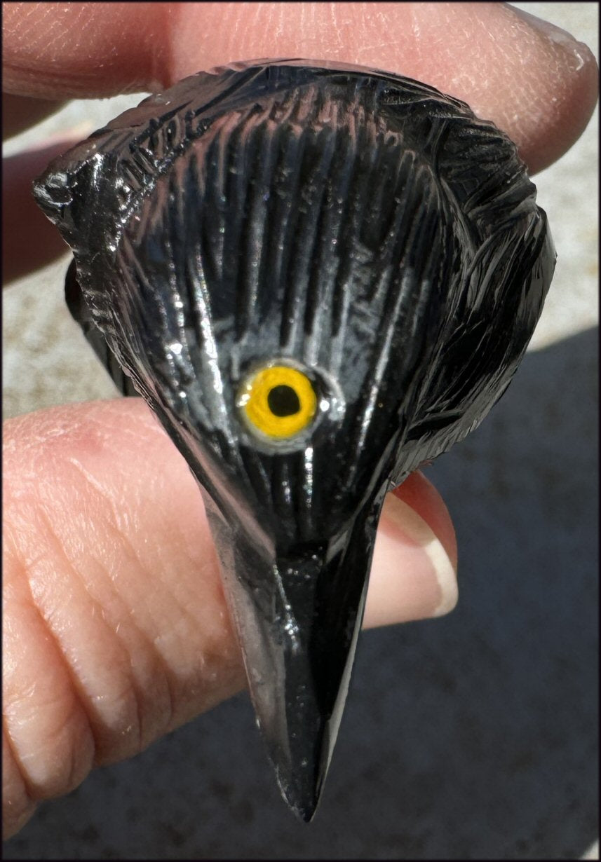 Small Onyx THREE EYED RAVEN Carving with Yellow Eyes