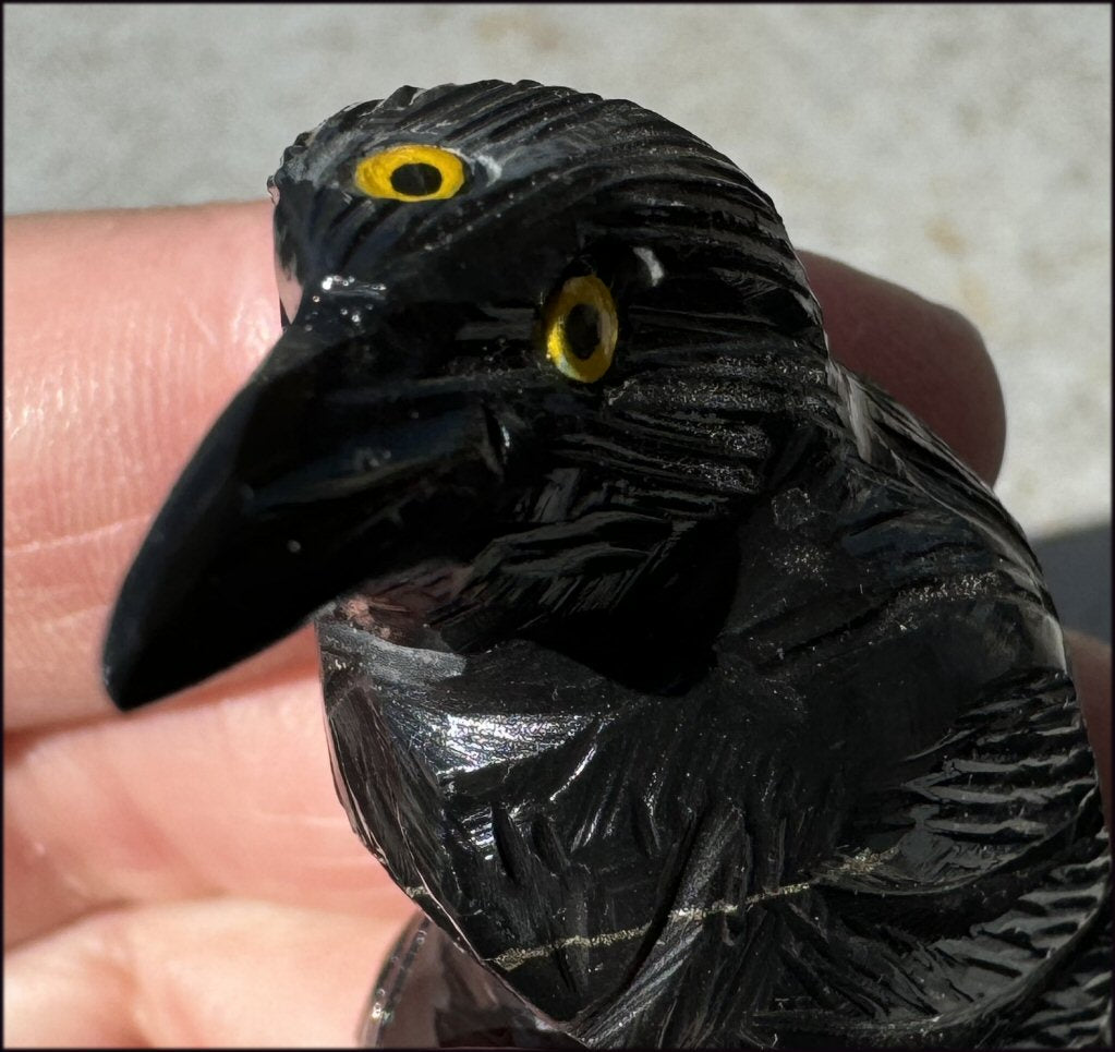 Small Onyx THREE EYED RAVEN Carving with Yellow Eyes