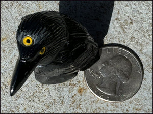 Small Onyx THREE EYED RAVEN Carving with Yellow Eyes