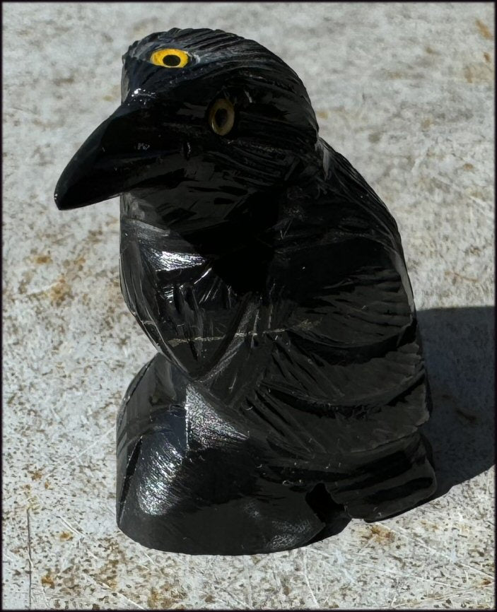 Small Onyx THREE EYED RAVEN Carving with Yellow Eyes