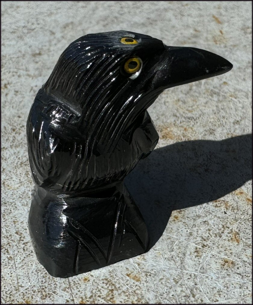 Small Onyx THREE EYED RAVEN Carving with Yellow Eyes