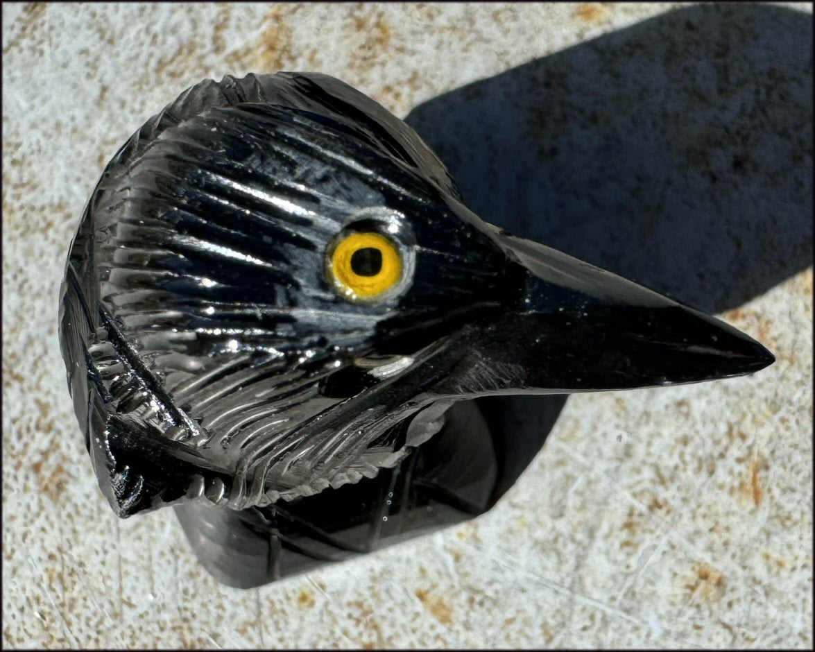 Small Onyx THREE EYED RAVEN Carving with Yellow Eyes