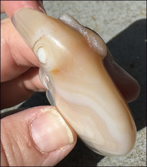 Peachy Banded AGATE Crescent MOON with Fantastic Druzy lined VUG