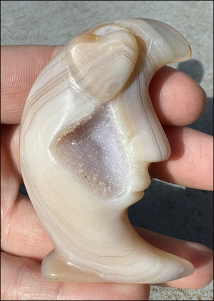 Peachy Banded AGATE Crescent MOON with Fantastic Druzy lined VUG