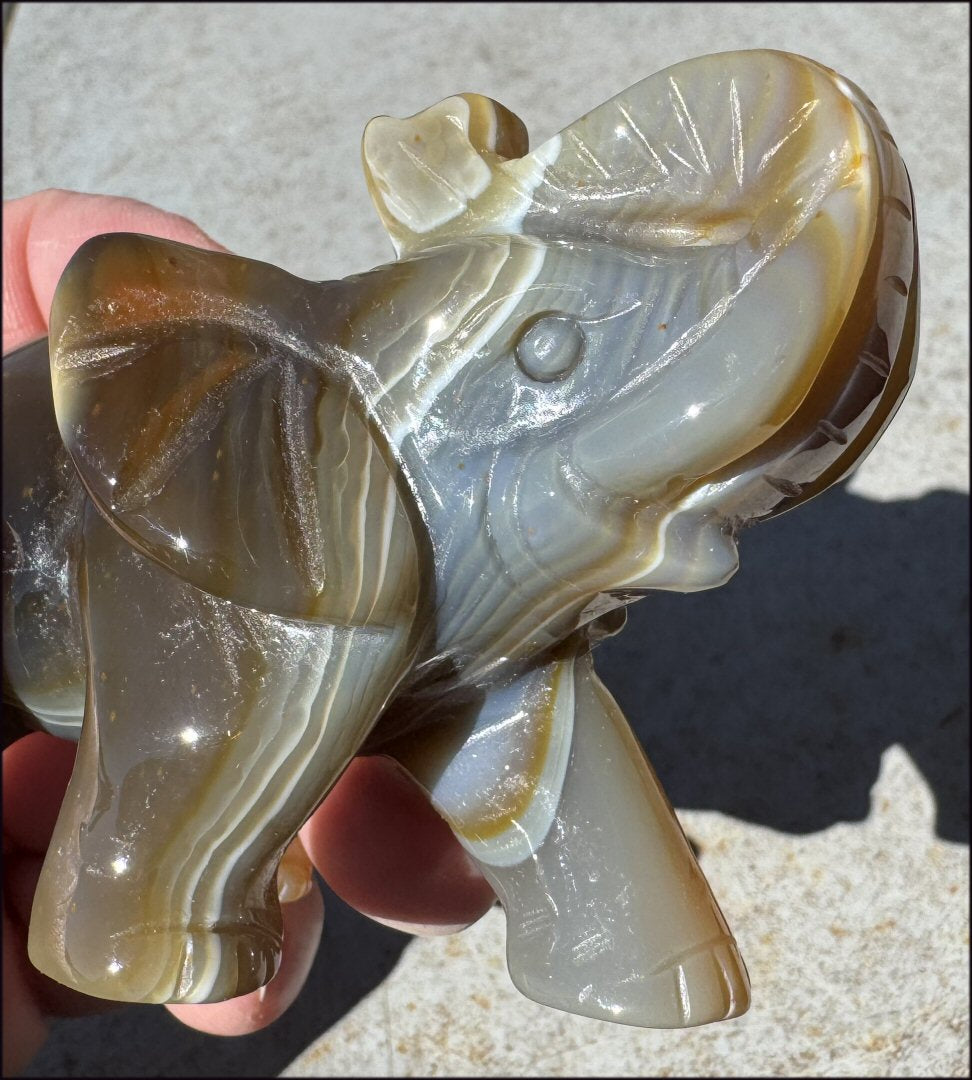 Lg. Banded Agate LUCKY ELEPHANT Totem - Strength, Ancient Wisdom