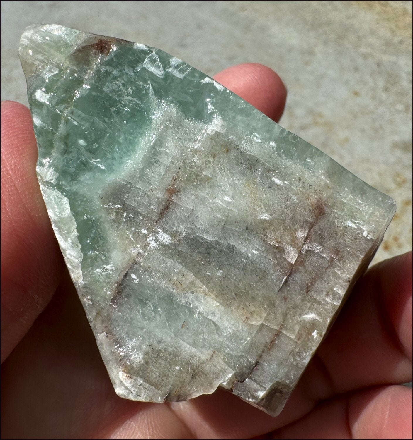 Banded GREEN Calcite Crystal Specimen with Hematite - Abundance, Intuition