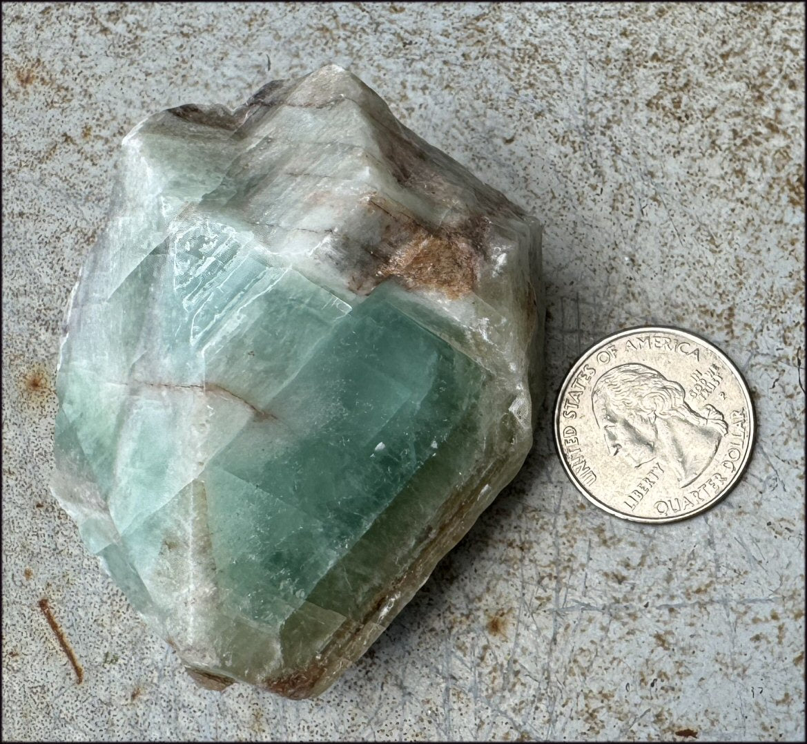 Banded GREEN Calcite Crystal Specimen with Hematite - Abundance, Intuition