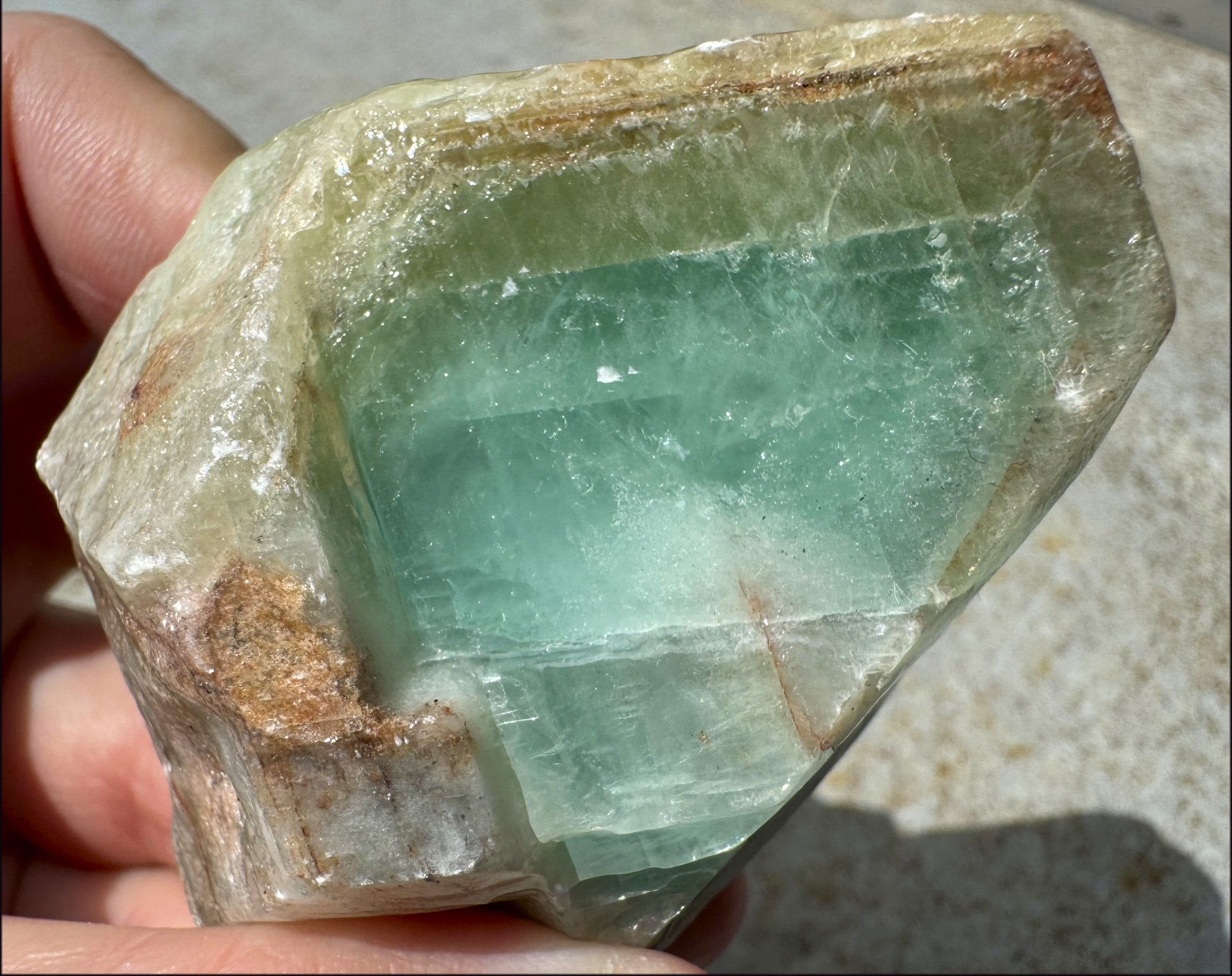 Banded GREEN Calcite Crystal Specimen with Hematite - Abundance, Intuition