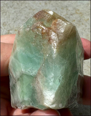 Banded GREEN Calcite Crystal Specimen with Hematite - Abundance, Intuition