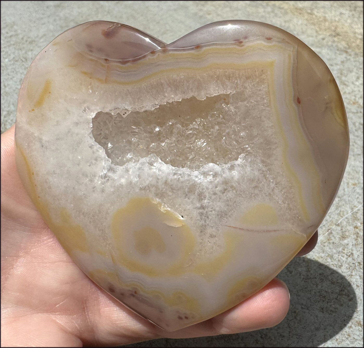 XL Agate Crystal HEART with Fantastic Druzy Crystal Lined VUG, Dendrites