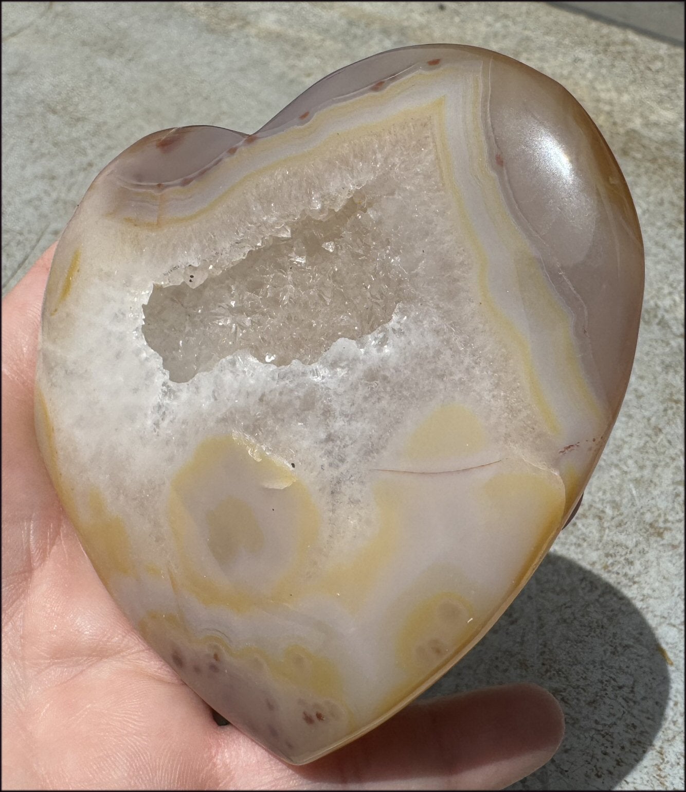 XL Agate Crystal HEART with Fantastic Druzy Crystal Lined VUG, Dendrites