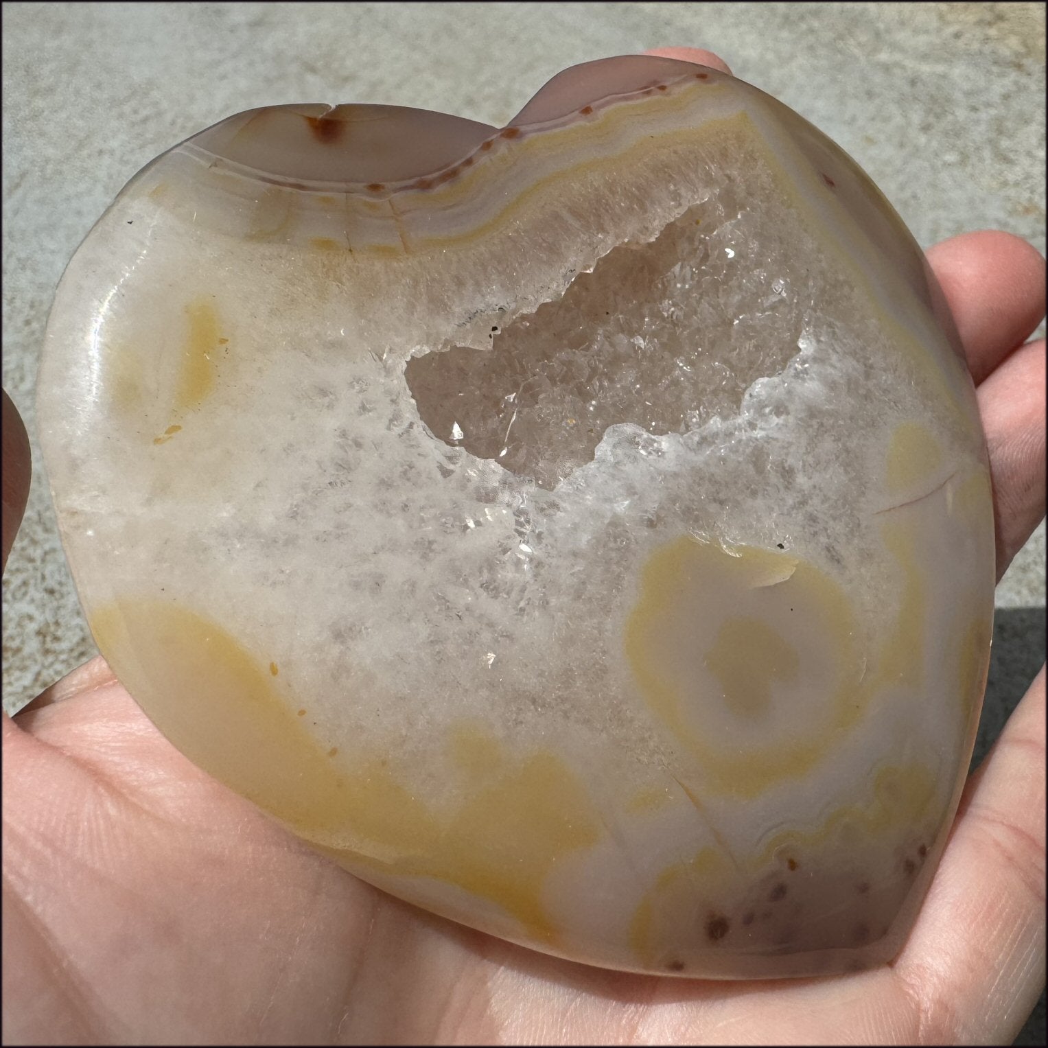 XL Agate Crystal HEART with Fantastic Druzy Crystal Lined VUG, Dendrites