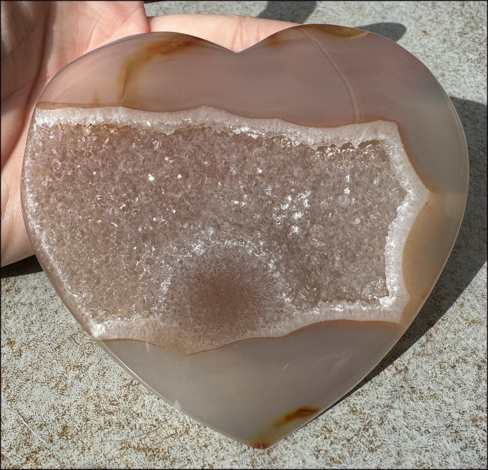 XL Agate Crystal HEART with Fantastic Druzy Crystal Lined VUG