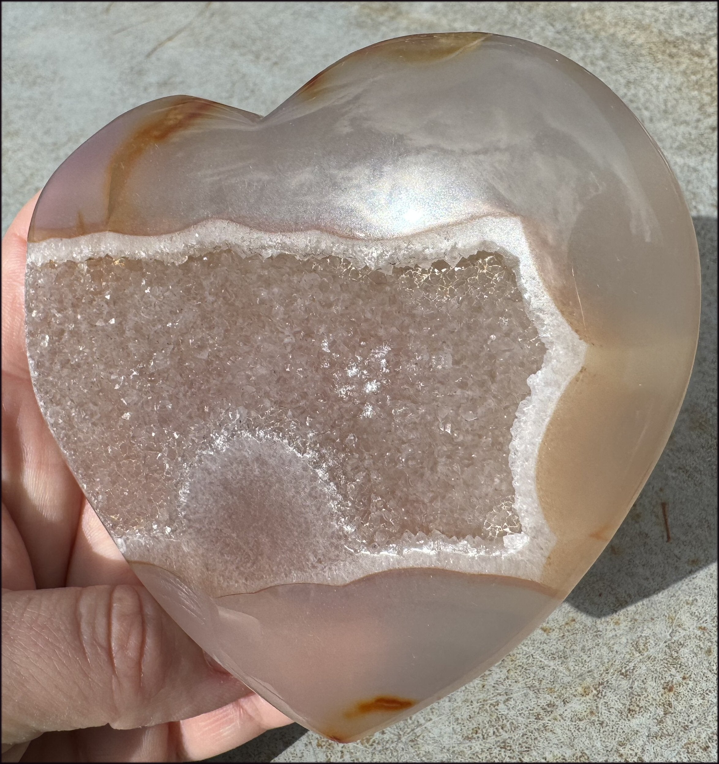 XL Agate Crystal HEART with Fantastic Druzy Crystal Lined VUG