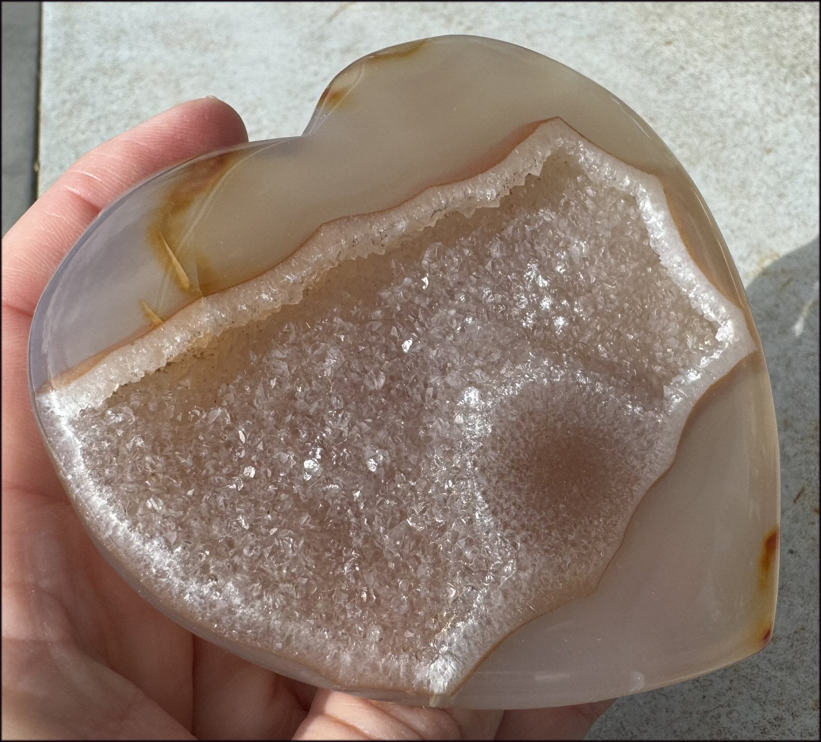 XL Agate Crystal HEART with Fantastic Druzy Crystal Lined VUG