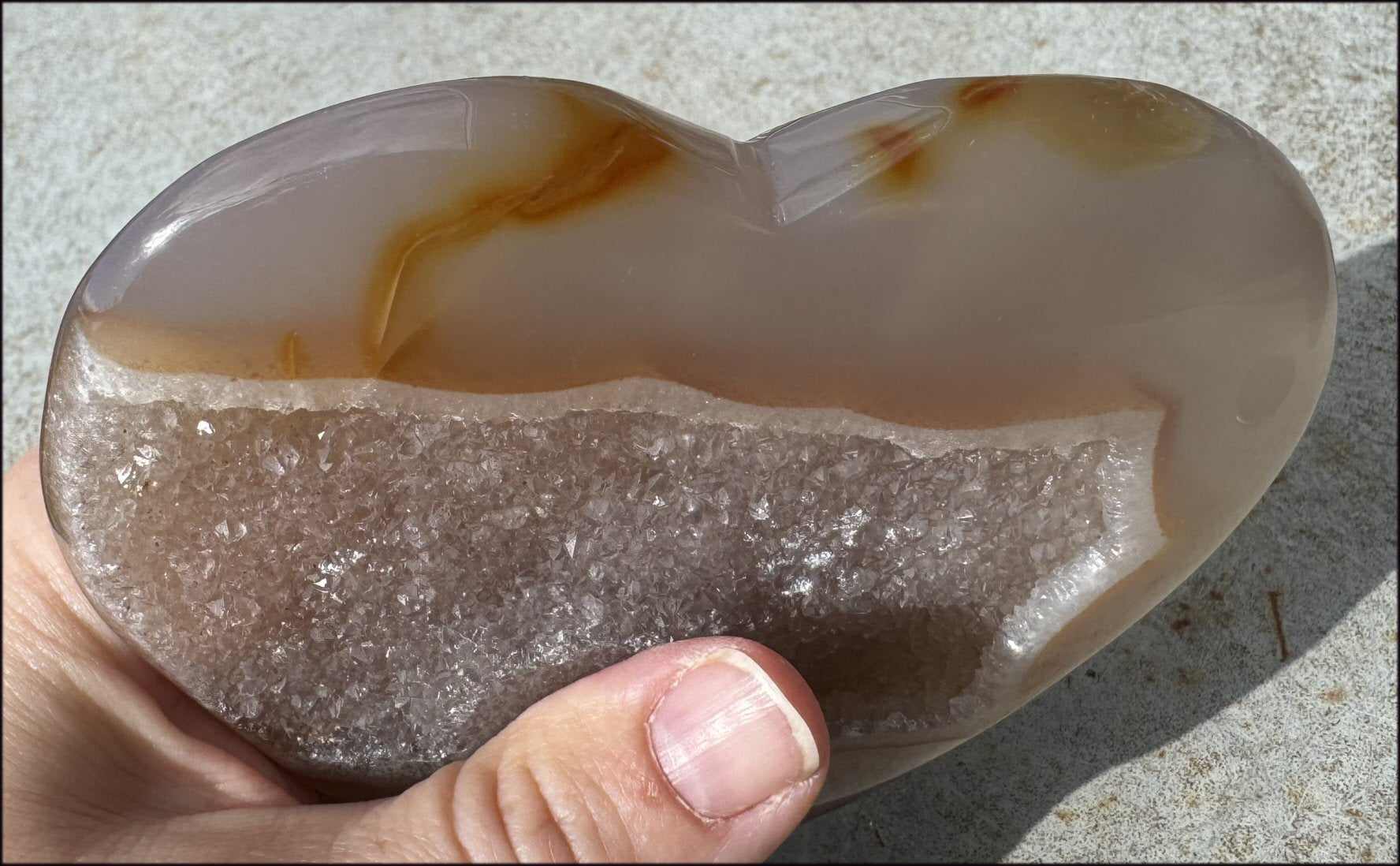 XL Agate Crystal HEART with Fantastic Druzy Crystal Lined VUG